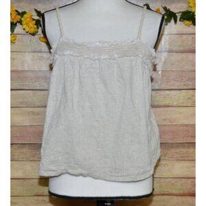 Moon River Beige Crop Tank Top Size M Linen Blend Fringe Rope Straps Cottage